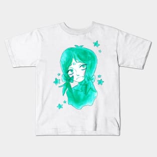 Green Watercolor Star Girl Kids T-Shirt